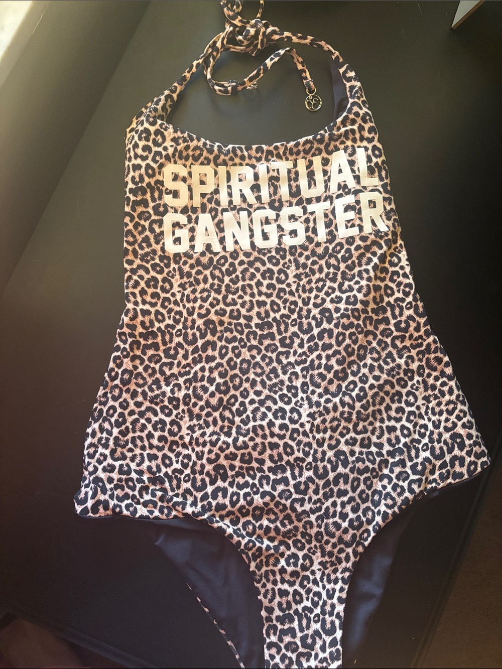 Spiritual Gangster Leopard Halter Swimsuit in Brown and Black
